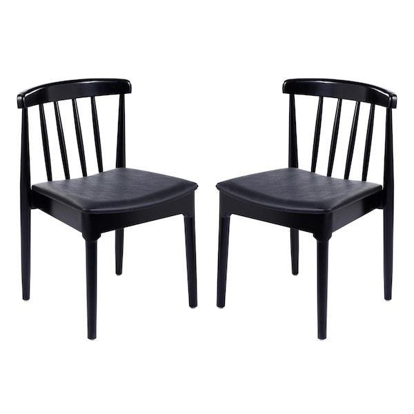 Flash Furniture Chester Solid Wood Black Dining Chairs w/Curved Spindle Backrests and Black Vinyl Seats, 2PK 2-XU-DG-W0359-BLK-GG - main